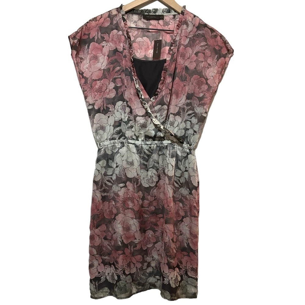 NWT The Limited Sheer Floral Cap Sleeve V-Neck Dress, Size Small